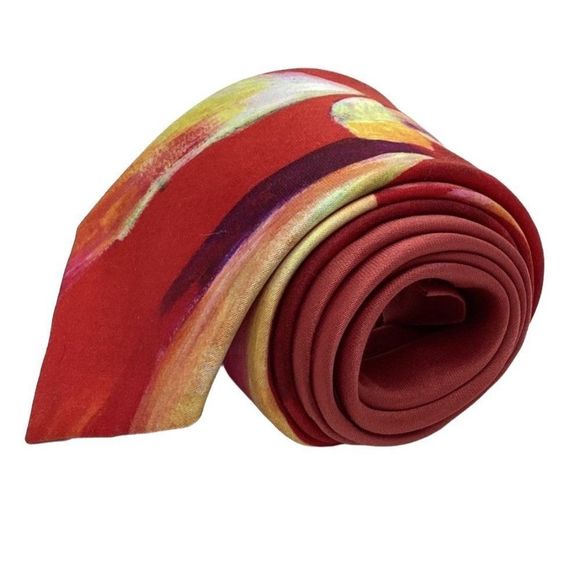 Vintage Ralph Marlin Polyester Tie Senecio 1991 Red Necktie 3.5 Inch Wide - Picture 7 of 8